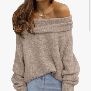 Cozy Off-Shoulder Beige Sweater size small